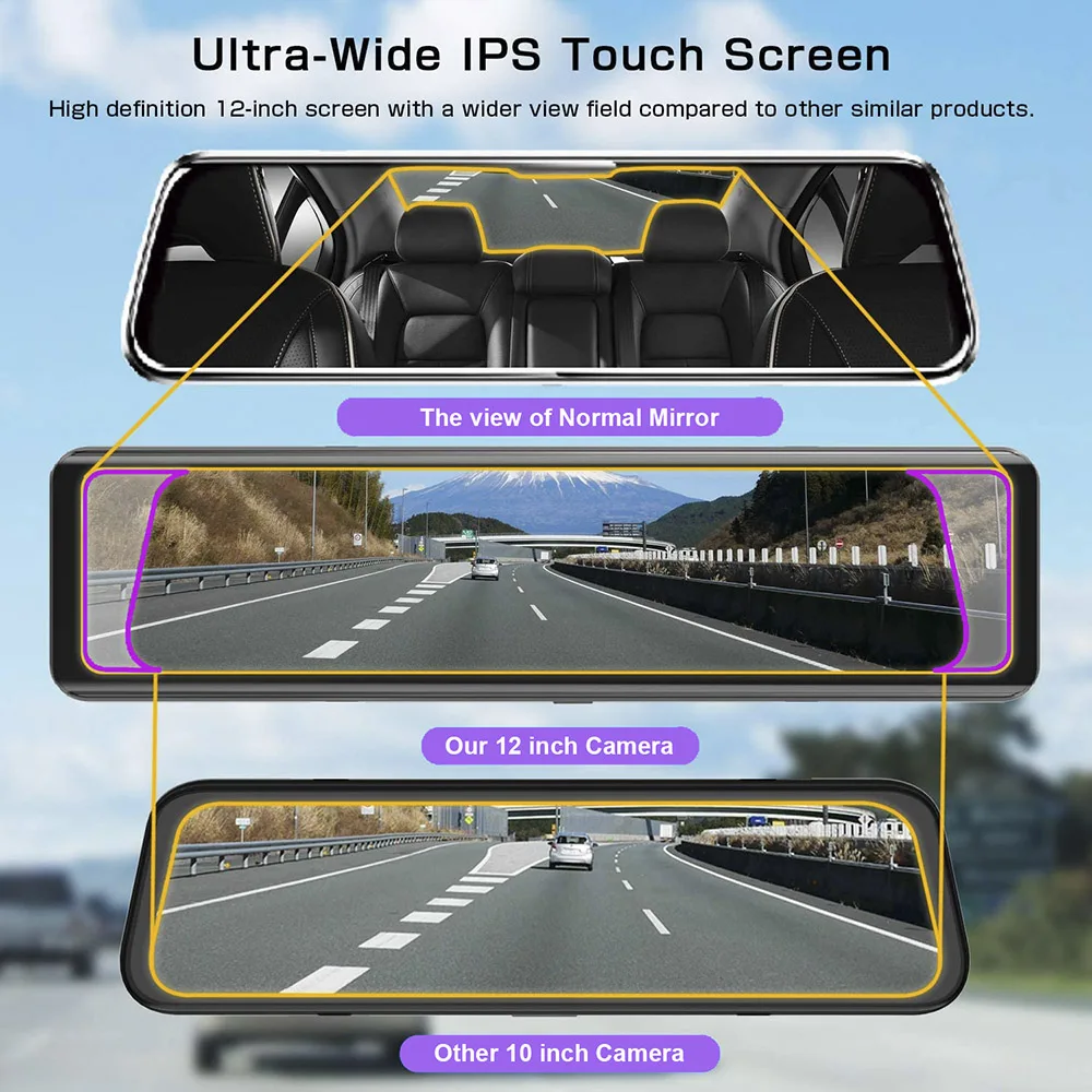 Автомобильный видеорегистратор 4K 12 дюймов 2160P с двумя объективами | Автомобили и