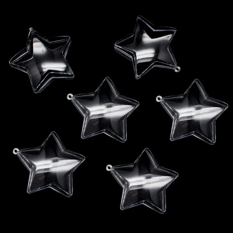 

24 Balls DIY 80mm Christmas Tree Hanging Ball Transparent & 10 Sets 80mm DIY Fillable Balls Clear Plastic (Star Shape)