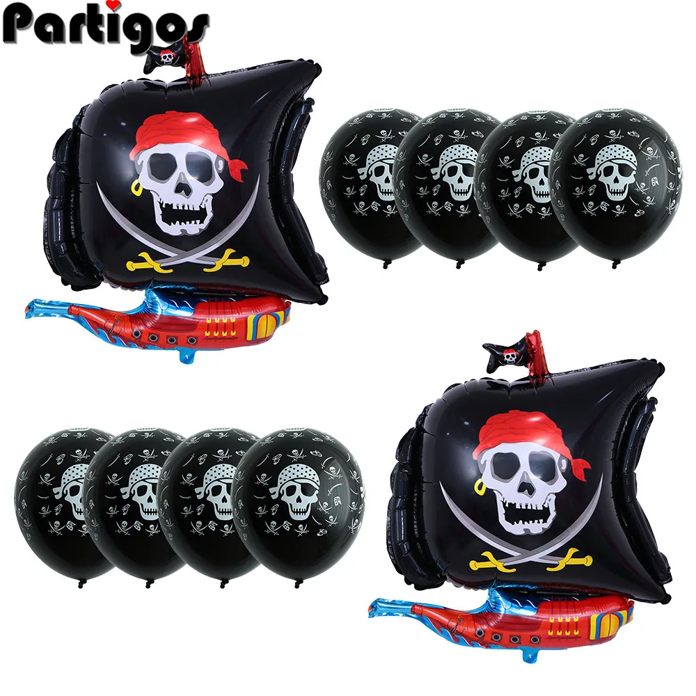 

10pcs/lot Pirate Ship Balloons Skull Polka Dot Latex Helium Number Balloon Birthday Theme Party globos Wedding decor supplies