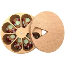 1PCS Pill Case Storage Box Solid Wood Pill Box Compartment Weekly Medicine Tablet Dispenser Splitters 7-day Pill Box