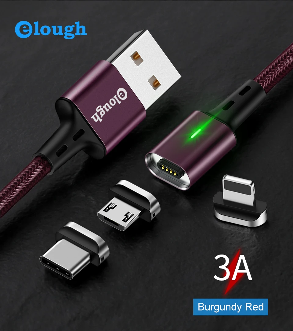 Elough led micro usb кабель для xiaomi redmi note 5 pro зарядное устройство для телефона Магнитный кабель для iphone usb type c Магнитный зарядный кабель