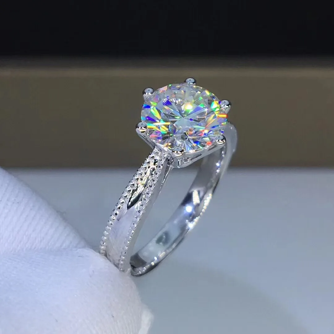 Кольцо Moissanite из белого золота с круглыми лучами, 2ct 8,00 мм D VVS, роскошное свадебное кольцо Moissanite для женщин
