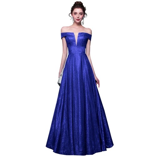 Robe De Soiree блестящее платье с v-образным вырезом длинное вечернее платье вечерние элегантные A Line блестящие Выпускные платья с поясом - Цвет: Синий