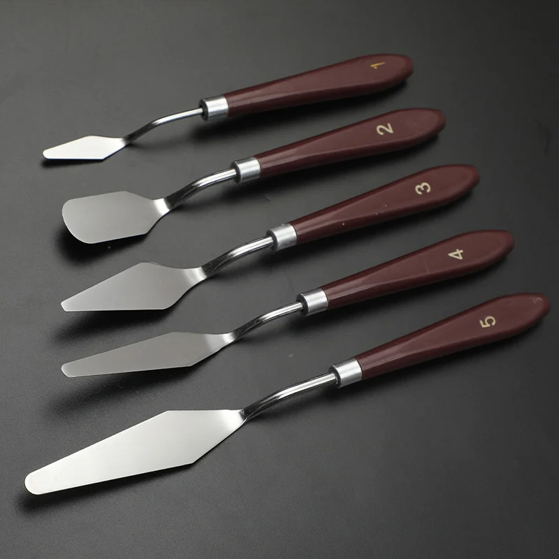 5Pcs/Set Mix Oil Painting Palette Knife Stainless Steel Scraper Spatula Art Supplies for Artist Canvas Oil Paint Color Mixing stainless steel makeup palette tray mixing rod spatula set for nail art supply school supplies oil painting watercolor paint
