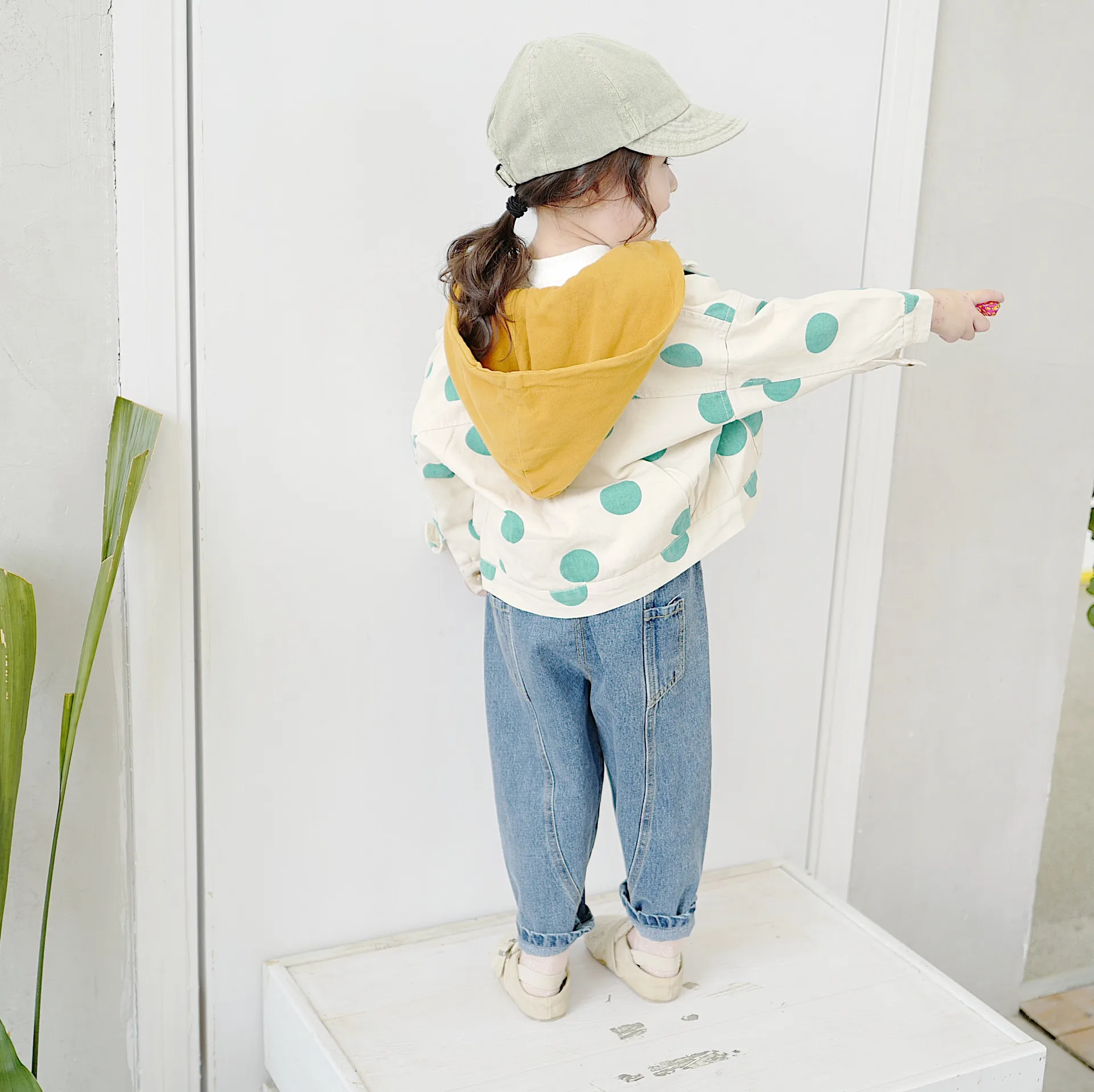 Детская осенняя одежда Новинка 2019 года корейский волнистый точечный колпак