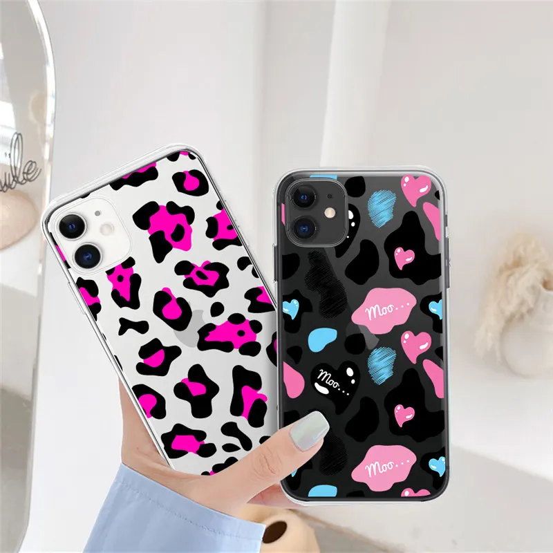 

Leopard Print Milk Cow Zebra Painted Clear Phone Case For iPhone 11 12 Pro Mini Max X XR XS 7 8 Plus SE 2020 Soft TPU Back Cover