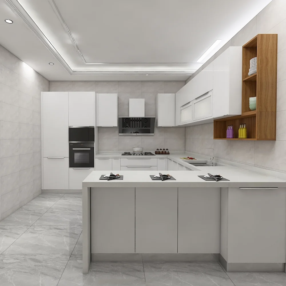 Dl глянцевый современный кухонный дизайн пользовательская u образная кухня с