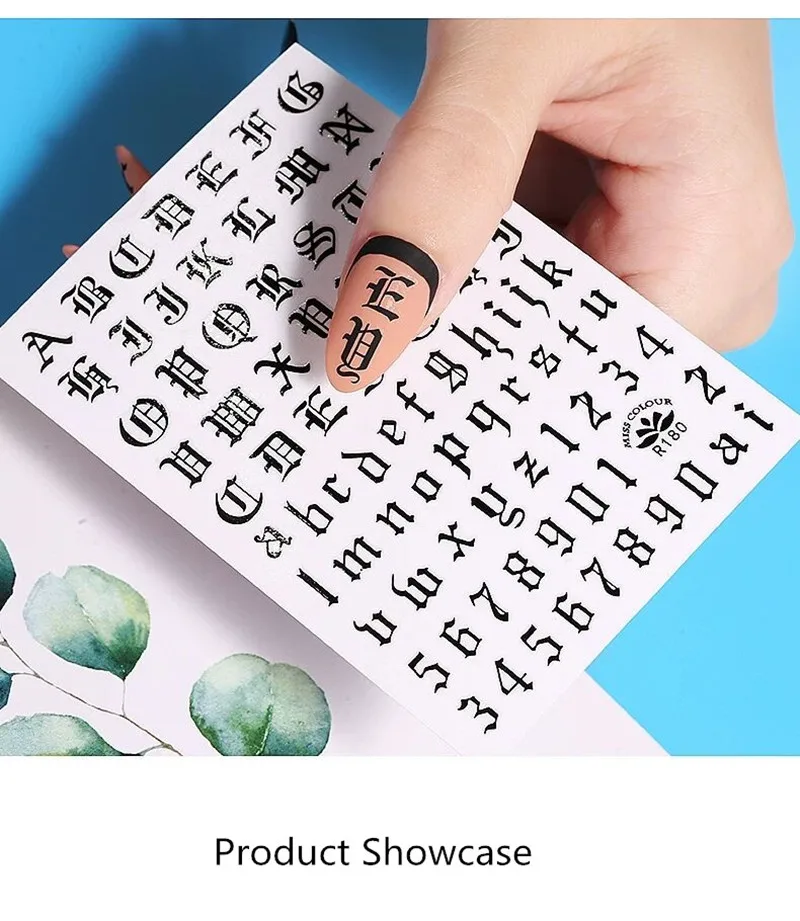 4 шт./компл. наклейки для ногтей с буквами и цифрами дизайн белые черные лазерные