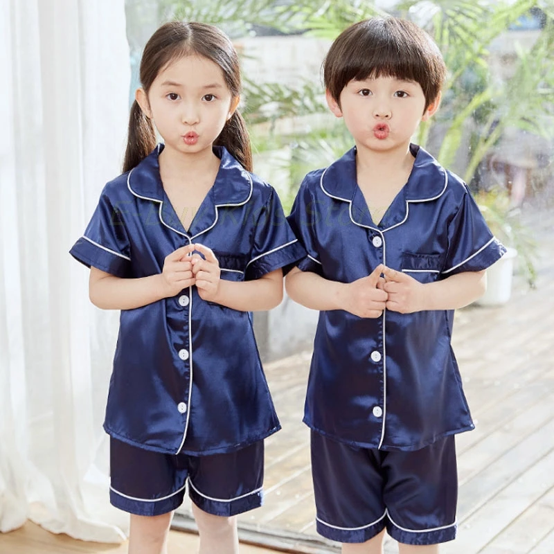 Детские пижамные комплекты шелковая атласная одежда для сна летняя ночная