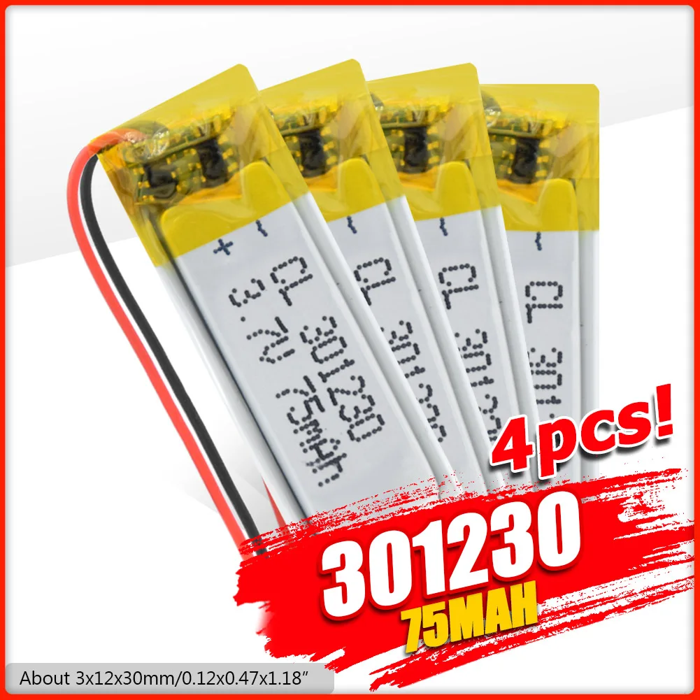 

3,7 V Lipo cells 301230 75mah литиевая полимерная аккумуляторная батарея для умных часов MP3 Запись pen GPS bluetooth гарнитура камера