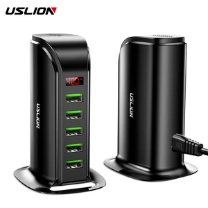uslion 5 port usb charger hub led display multi usb charging station dock universal mobile phone desktop wall home eu uk plug free global shipping