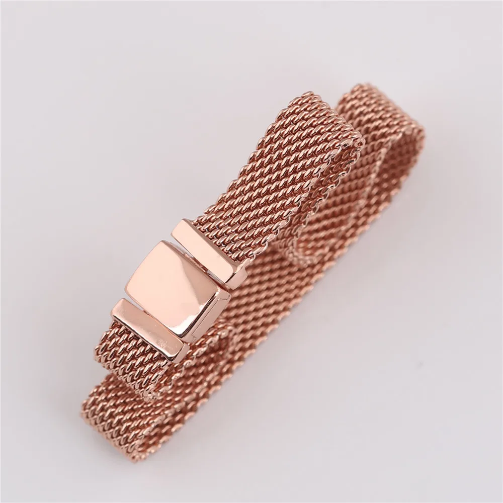 

Amaia Real 925 Sterling Silver Bracelet Rose Gold Woven Mesh Reflexions Bracelets Bangle Fit Women Bead Charm DIY Jewelry
