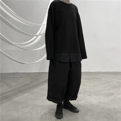 

New minority design dark fashion back split shirt stitching t-shirt backing