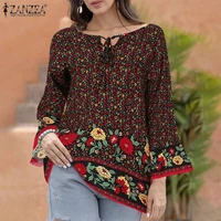 oversized autumn floral blouse women bohemian printed shirts zanzea vintage holiday party long flare sleeve tops loose chemise