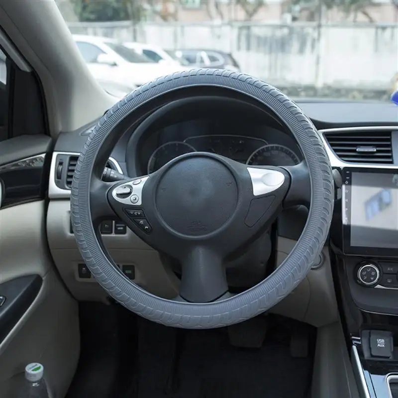 

Steering Wheel Cover Tire Pattern Case Anti-Slip Protector Silicone Wheel Grip Accessory for Steering Wheel Car Decoration