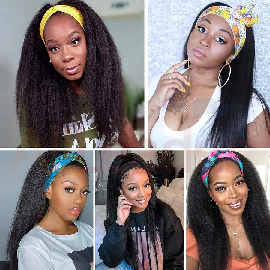 

Alileader Synthetic Wigs For Black Women 16Inch Short Afro Synthetic Wig Black Brown Wig Straight Kinky Headband Wigs Synthetic
