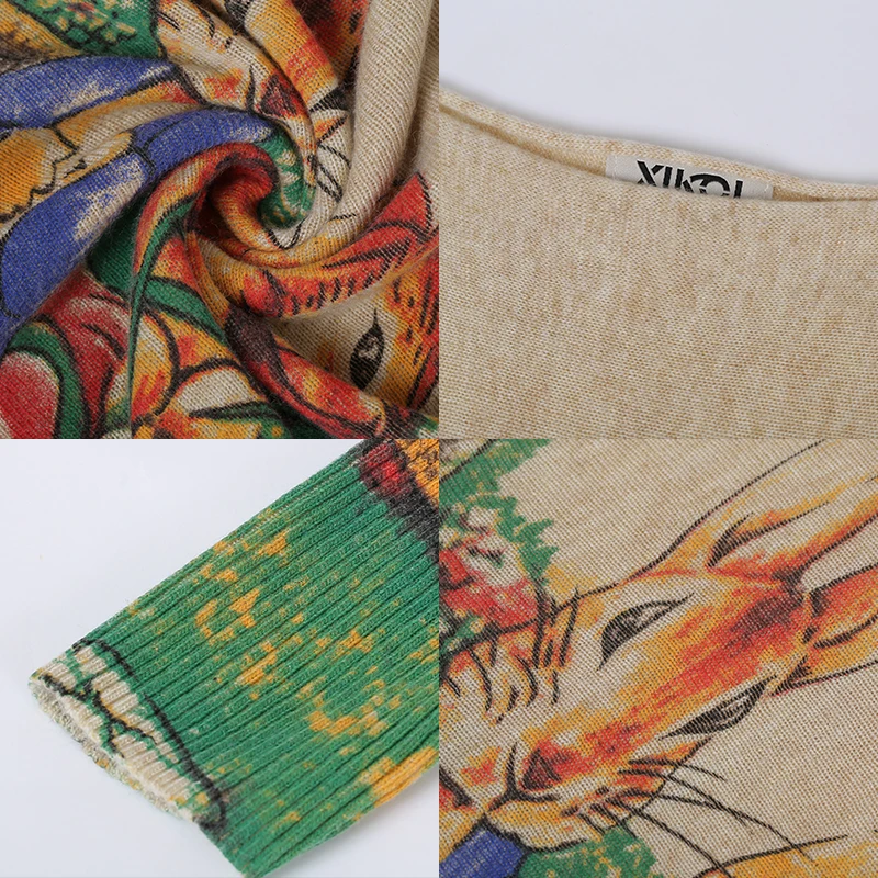 Женское трикотажное платье-свитер XIKOI с изображением милого кролика зимние