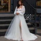 Женское Прозрачное платье с разрезом сердечком, свадебное платье трапециевидной формы из фатина со съемными пышными рукавами и лентами, 2022