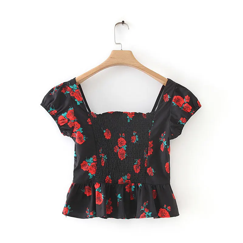 Женская плиссированная Блузка с оборками повседневная эластичная черная блузка