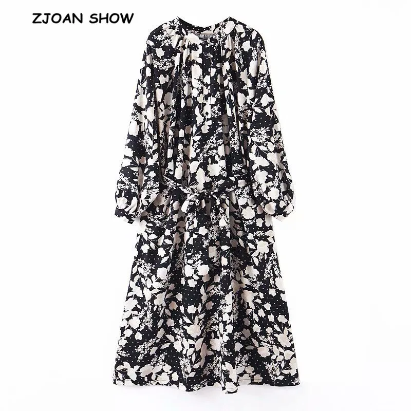2019 осеннее платье с цветочным принтом и длинным рукавом винтажное открытыми