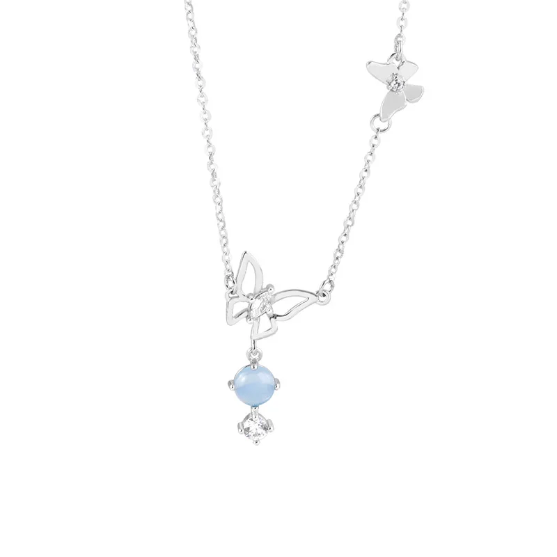 

Korean Blue Gradient Butterfly Necklace for Women Silver Color Butterfly Pendant Choker Necklaces Jewelry Gift