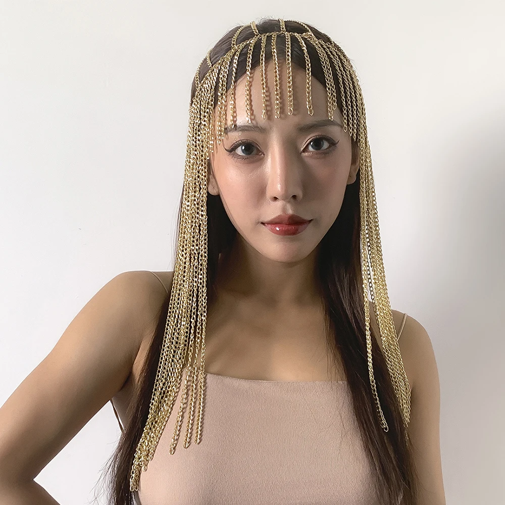 

Lacteo Vintage Metal Muitl Layered Tassel Head Accessories 2021 Fashion Trendy Ethnic Gold Color Headwear Jewelry For Women
