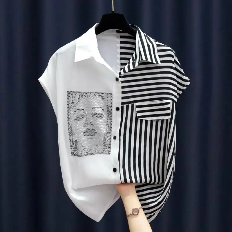 Летняя шифоновая блузка с блестками для девочек Лоскутная рубашка женские