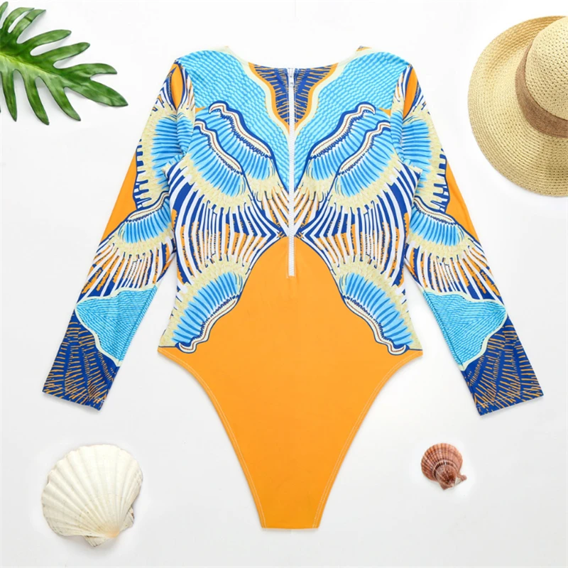 Купальный костюм GNIM с Африканским Ретро принтом Женский цельный купальник на