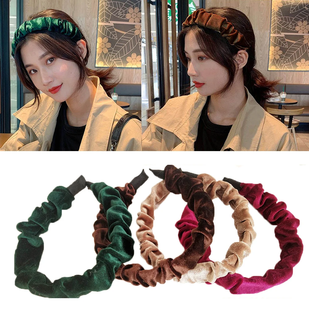 Женский бархатный ободок в Корейском стиле винтажный тюрбан простой