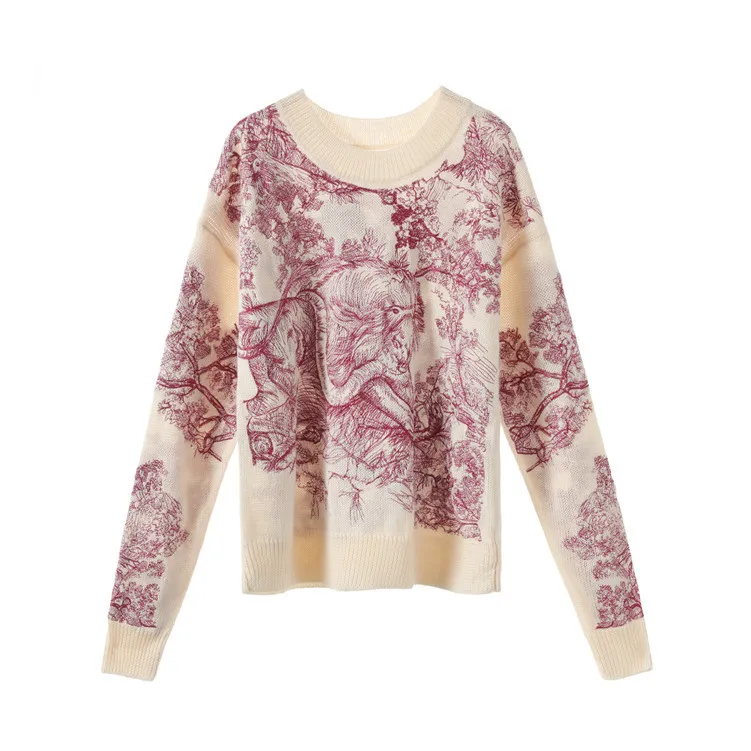 2019 Подиумные пуловеры модные женские свитера с вышитым лесным тигром Свободный