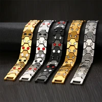 jhsl healthy magnet stone bracelets for men black gold silver color man bangles high quality stainless steel party gift