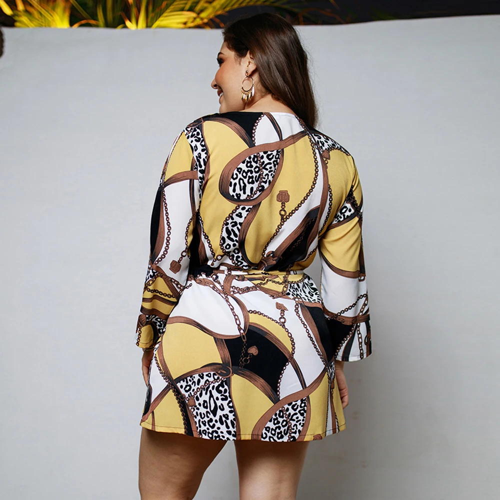 Plus Big Size Woman Mini Dress 2019 Vintage Wrist Sleeve Clothes Spring V-neck Evening Gown Fashion Open Stitch Vestido De Faste | Женская