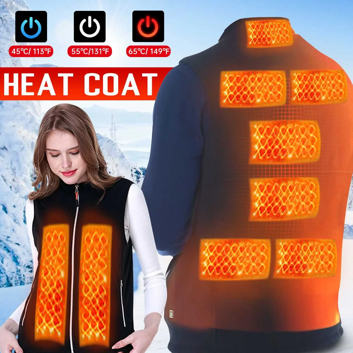 

9 Heated Vest Zones Electric Heated Jackets Men Women Sportswear Heated Coat Graphene Heat Coat USB Heating Jacket For Camping