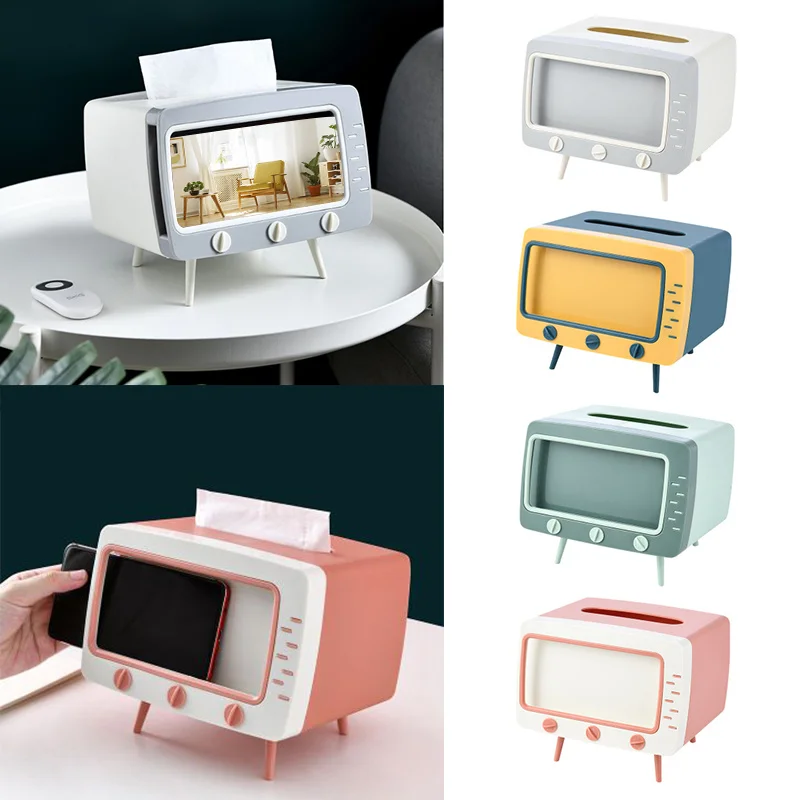 

CuteTV Tissue Box Desktop Paper Holder Dispenser Storage Napkin Case Organizer with Mobile Phone Holder Storage Box for Home