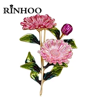 rinhoo colorful enamel daisy flower brooch women fashion elegant rose flower lotus lapel pin tree plant rhinestone badge jewelry