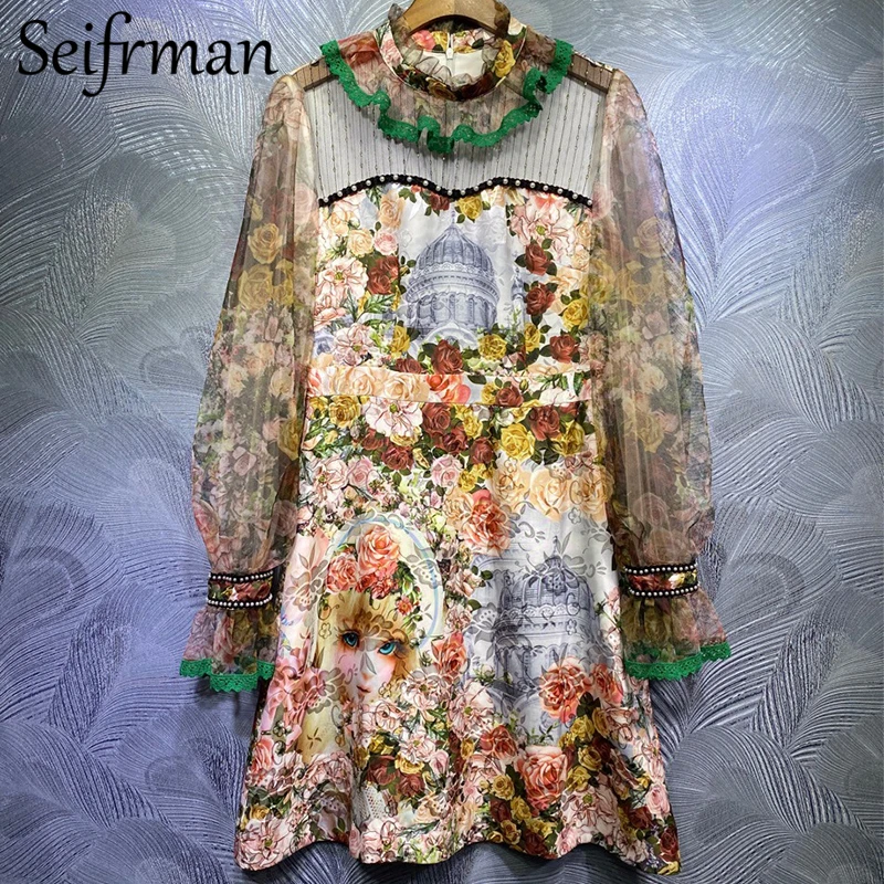 

Женское кружевное платье-трапеция, с цветочным принтом, с рукавами-фонариками и кристаллами, летнее, 2019