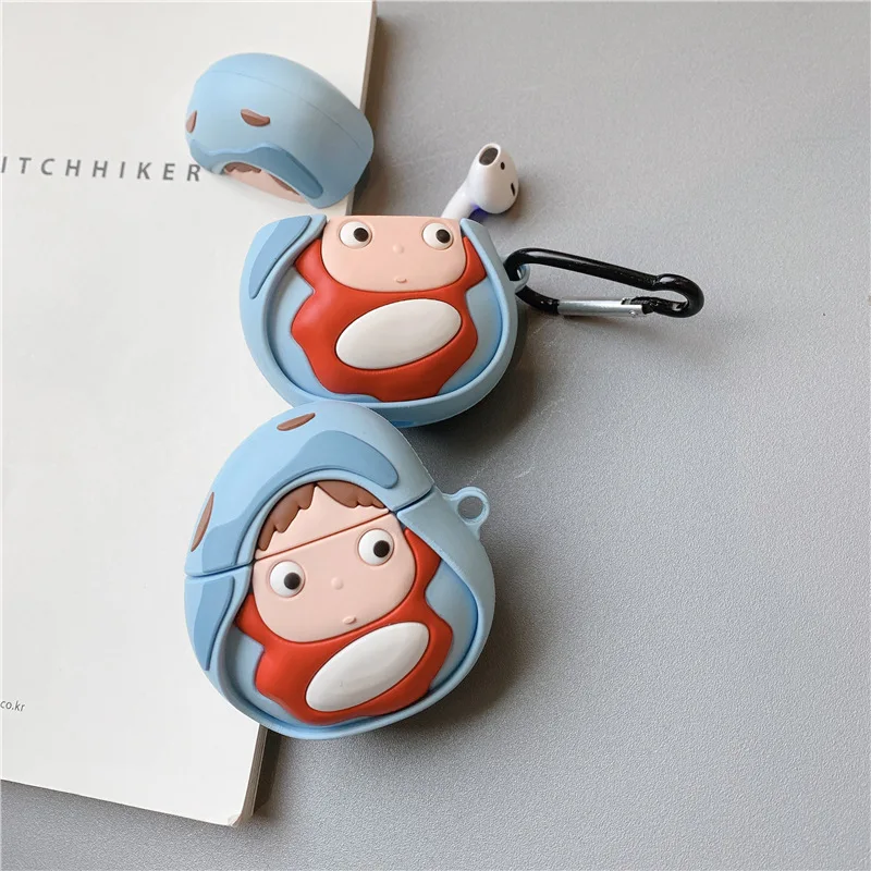 Case for Airpods Accessories Bluetooth Earphone Case for Airpods 2 Protective Cover Cute Silicone with Keychain 3D Ponyo Design