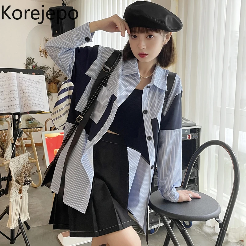 

Korejepo Casual Shirt Spring and Autumn Women 2022 Design Street Style Leisure Simple Medium and Long Blouses Top Fashion