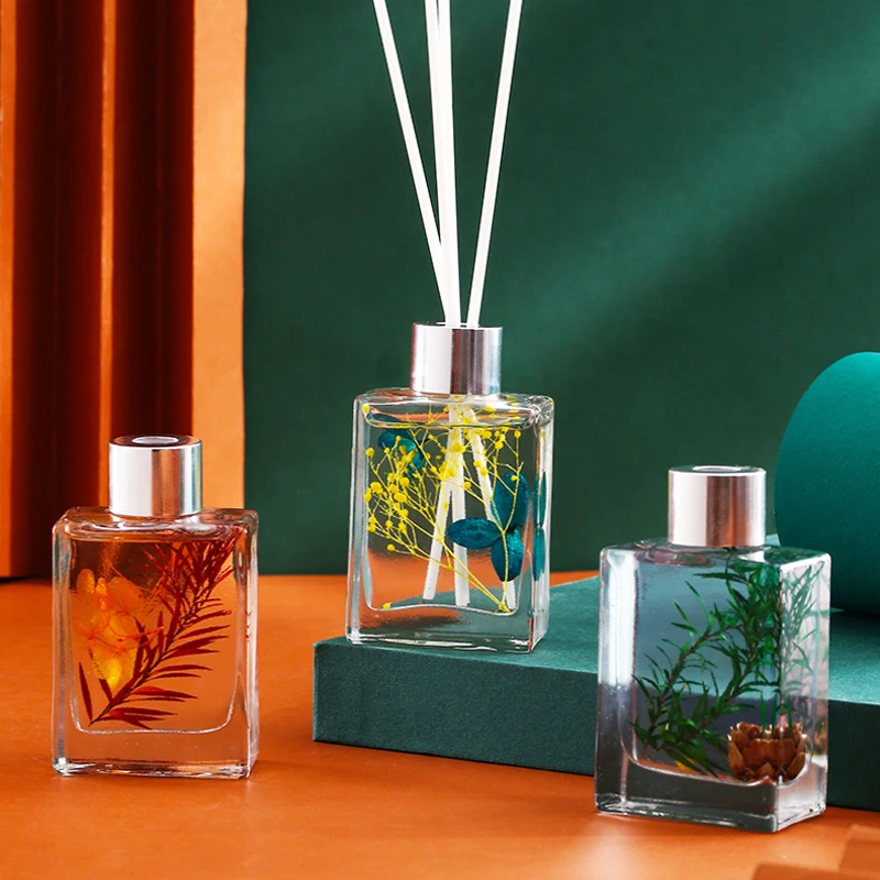 

50ml Square Glass Bottle Aroma Diffuser Sets Refresh Air For Home Room Decorative Supplies Essential Oil Dried Flower Rattan