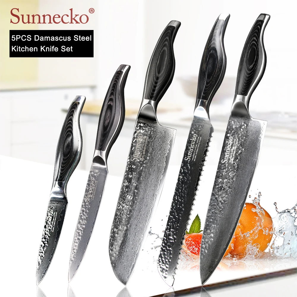 SUNNECKO 5 шт. набор кухонных ножей принадлежности для шеф-повара очистки овощей Santoku