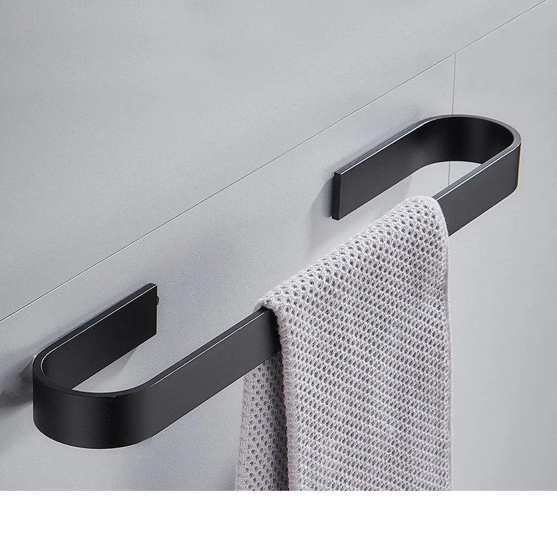 

Nail free Solid Space Aluminum Black Towel Bar Single Towel Rack Bathroom Matte Black Wall Mounted Towel Holder 30/40/50/60 cm