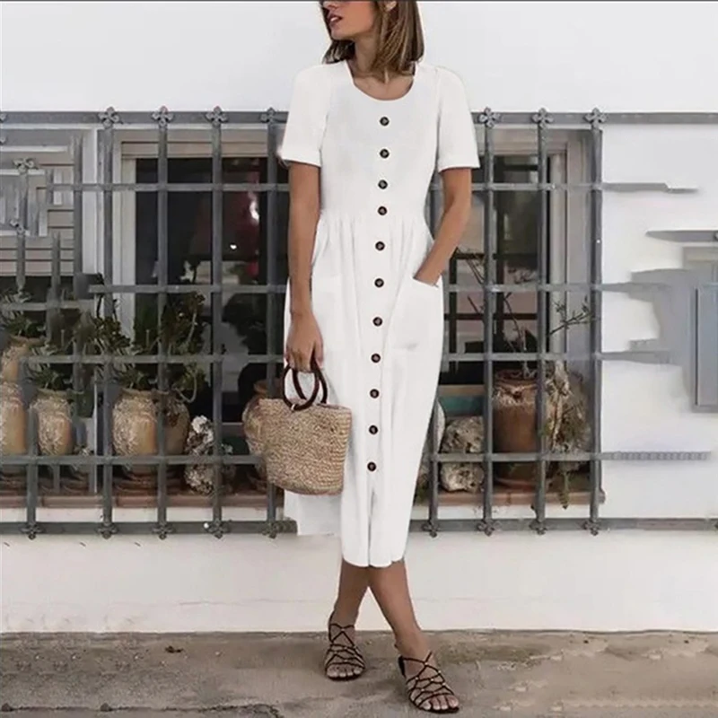 Однотонное Повседневное платье миди женские новые летние платья сексуальные с