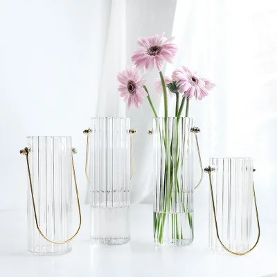 Ваза в скандинавском стиле Ins простой полоску с эффектом металлик прозрачный