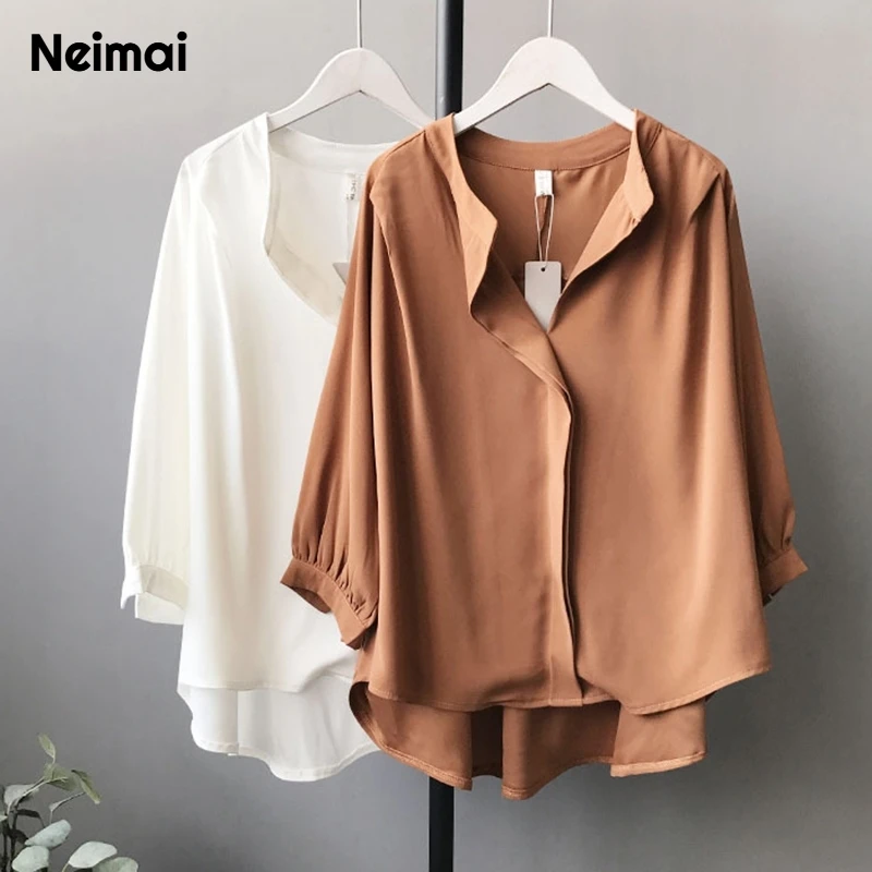 Neimai/шифоновая рубашка с длинными рукавами и фонариком модная одежда в Корейском