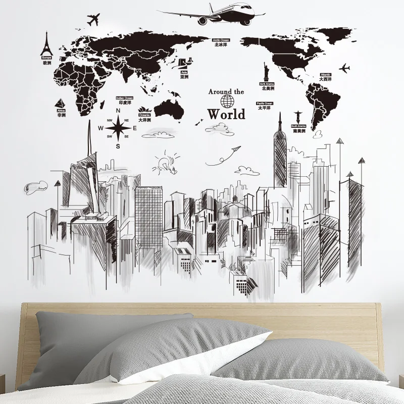 Наклейки на стену с изображением карты мира|Наклейки стену| |