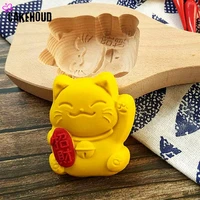 moon cake mold lucky cat shape wooden pastry mould baking tools for making mung bean cake chocolate mold cake decoration tools