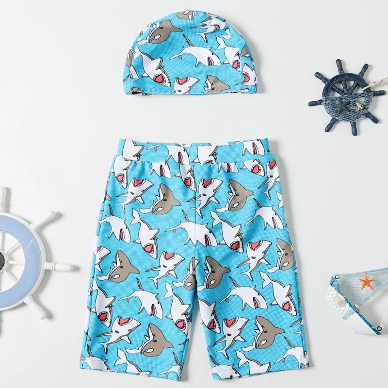 Плавки для мальчиков с кепкой летние пляжные шорты рисунком купальные трусы