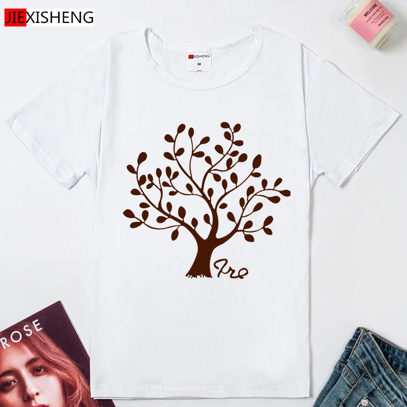 Модная женская футболка с круглым вырезом принтом дерева облегающие популярные