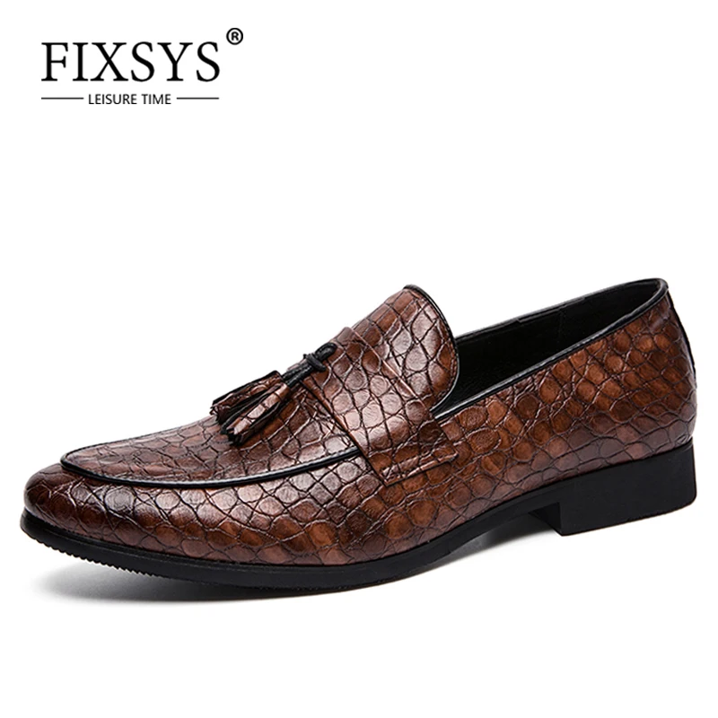 FIXSYS/новый тренд Мужские лоферы под крокодиловую кожу с бахромой Оксфорды острым