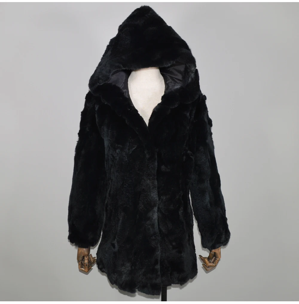 Длинная стильная Роскошная настоящая куртка с мехом кролика Рекс женская шуба из кролика рекс для девочек настоящий натуральный мех кролика рекс верхняя одежда с капюшоном